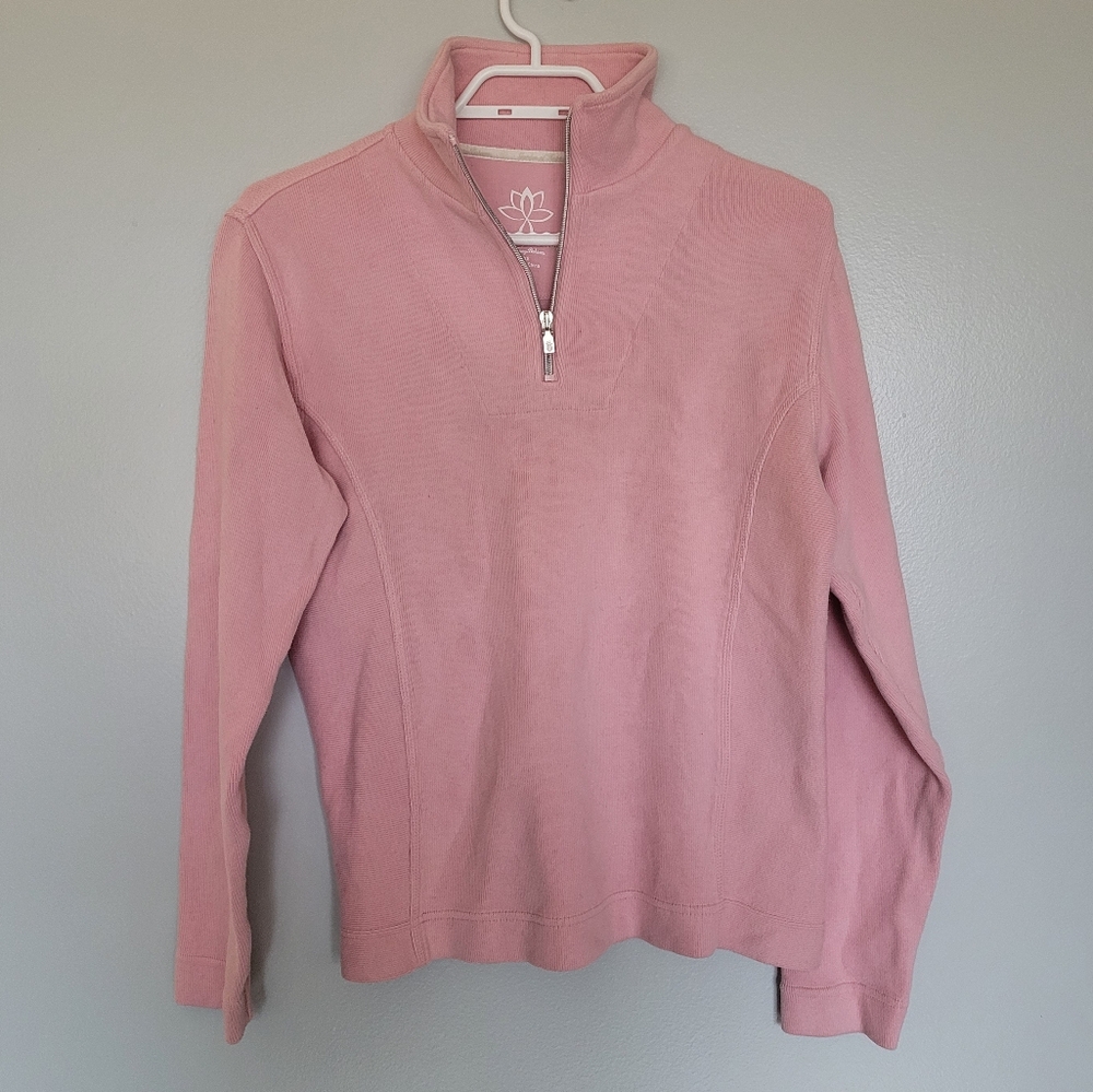 Tommy Bahama Women's Pink Quarter-Zip Sweater - Picture 2 of 10